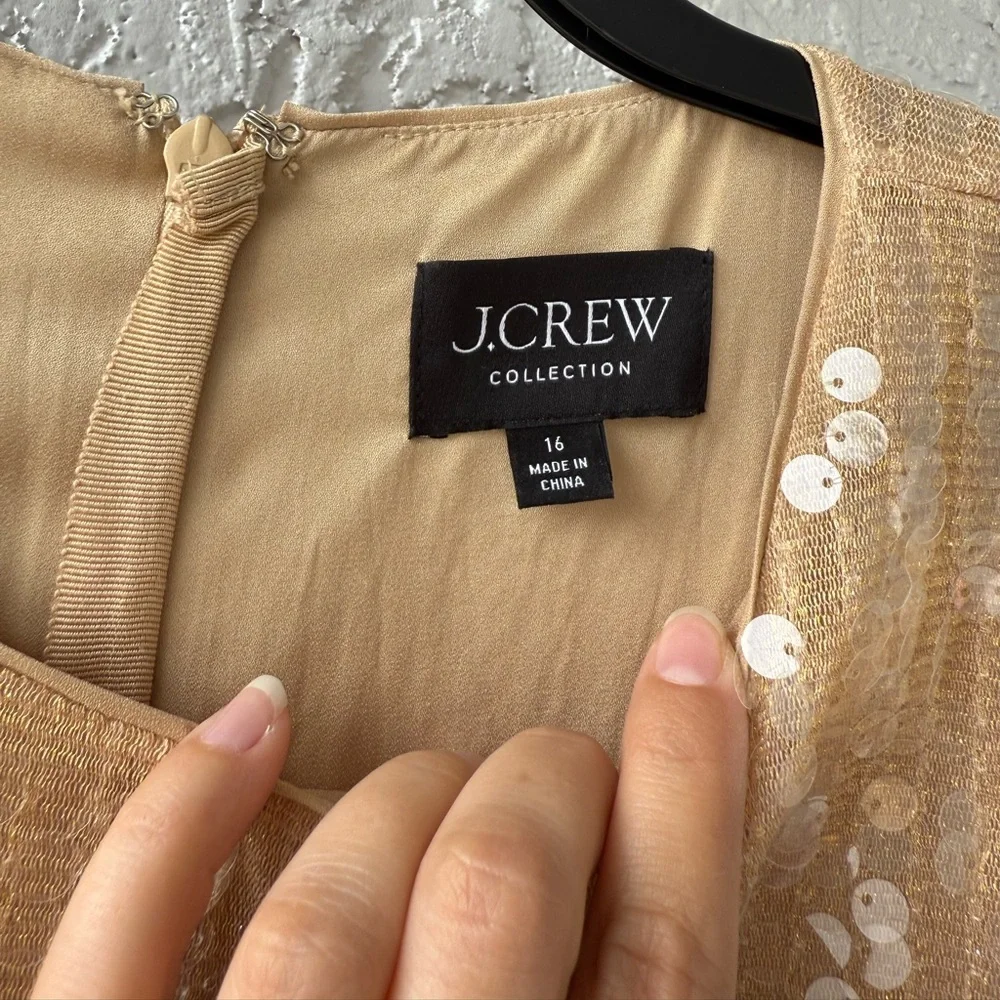 J. Crew Sequin short-sleeve slip dress in gold cream size 16